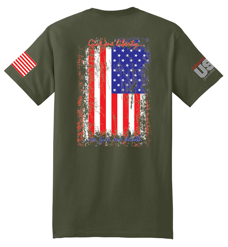 US Flag Distressed (Fatigue Green) - T-Shirt