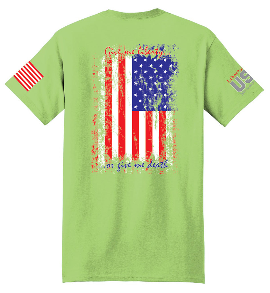 US Flag Distressed (Lime) - T-Shirt