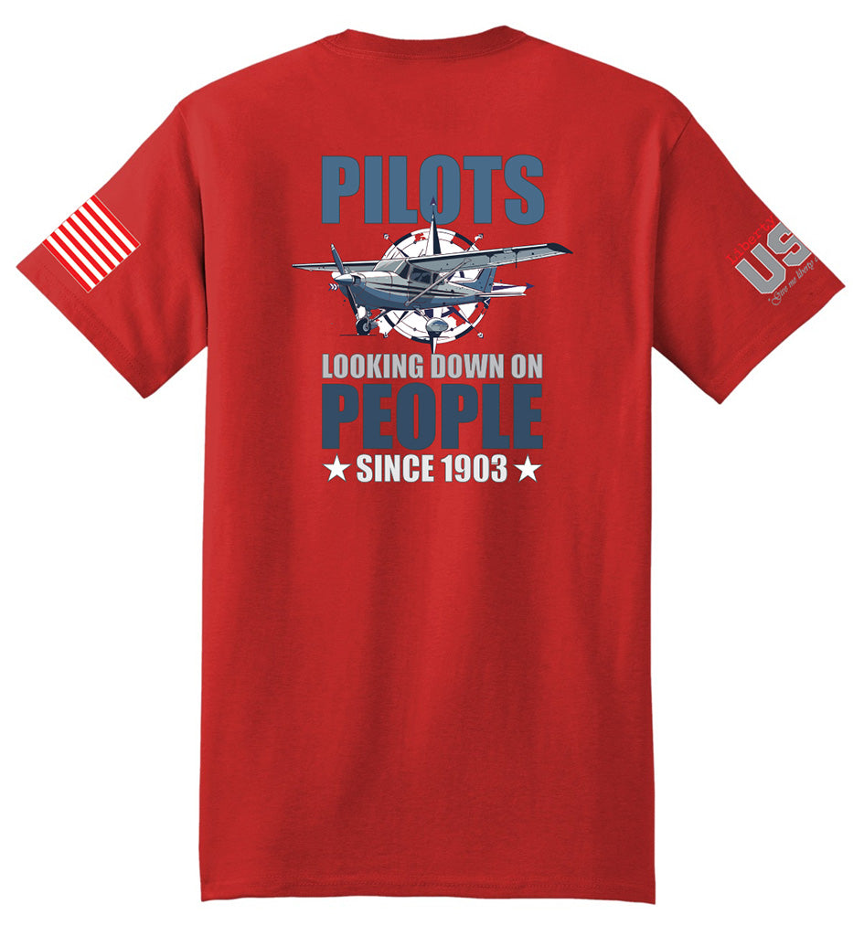 Pilots Looking Down (Red) - T-Shirt
