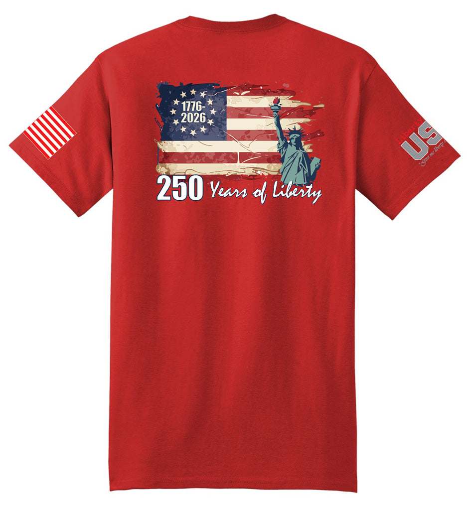 USA 250th Liberty Flag (Red) - T-Shirt